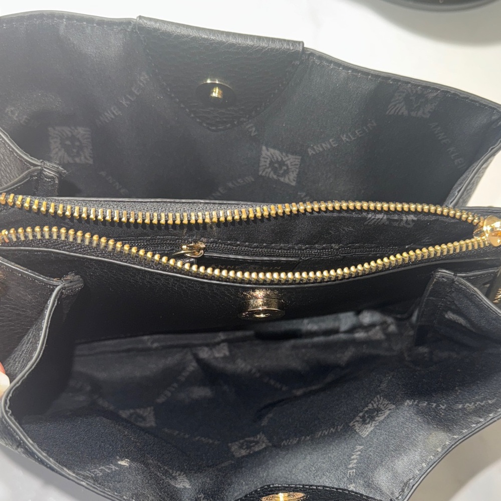 Anne Klein Black Pebble Maya Triple Compartment Crossbody Bag - Picture 5 of 11